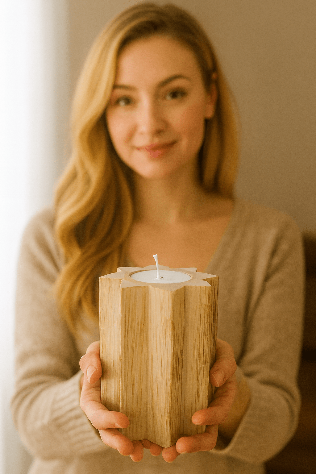 Rustic Wooden Tealight Candle Holder